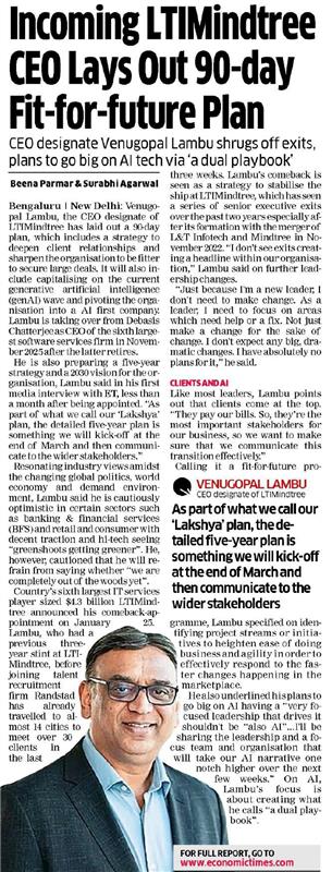 Incoming LTIMindtree CEO Venugopal Lambu lays out 90-day fit-for-future plan