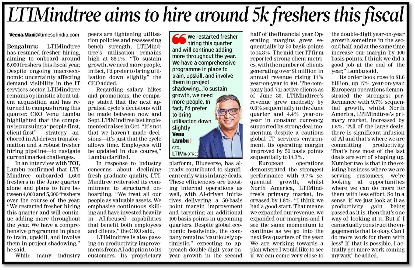 LTIMindtree 5k freshers this fiscal